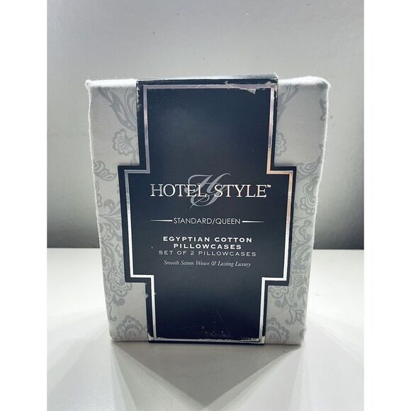 Hotel Style 600 Thread Count Cotton Pillowcases, Standard Queen - Grey Paisley - Picture 1 of 2